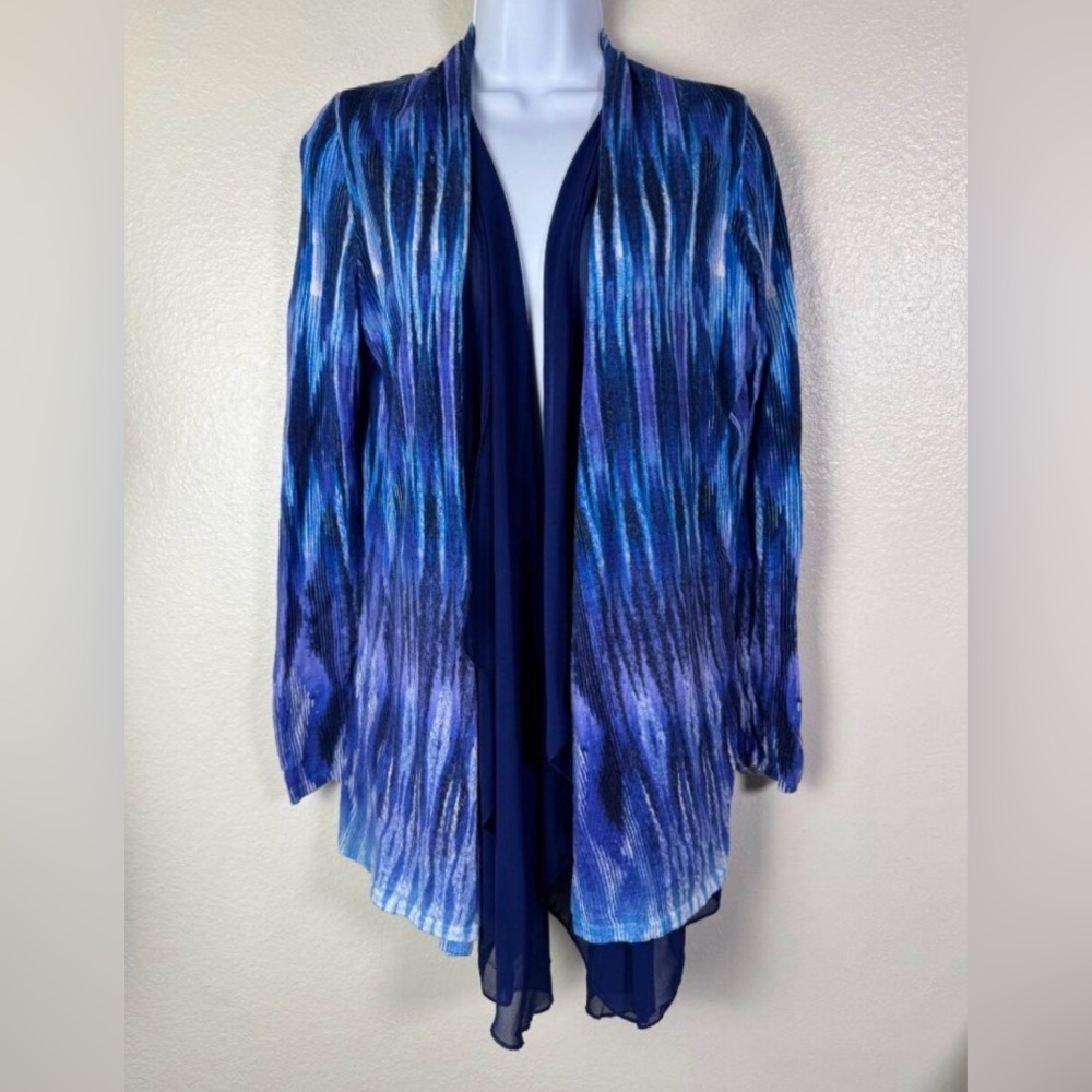Chicos 1 Linen‎ Blend Open Front Cardigan Size Medium Lightweight Knit Abstract